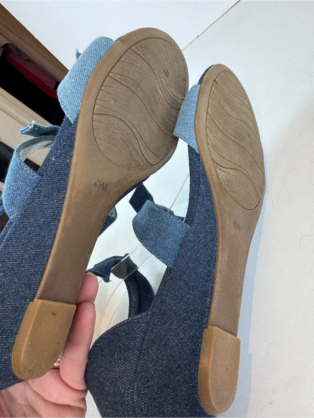 Amelia Grace jean denim wedge sandals size 8.5 - Picture 8 of 12